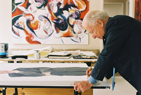 Arthur Erickson co-signing his portrait in my studio